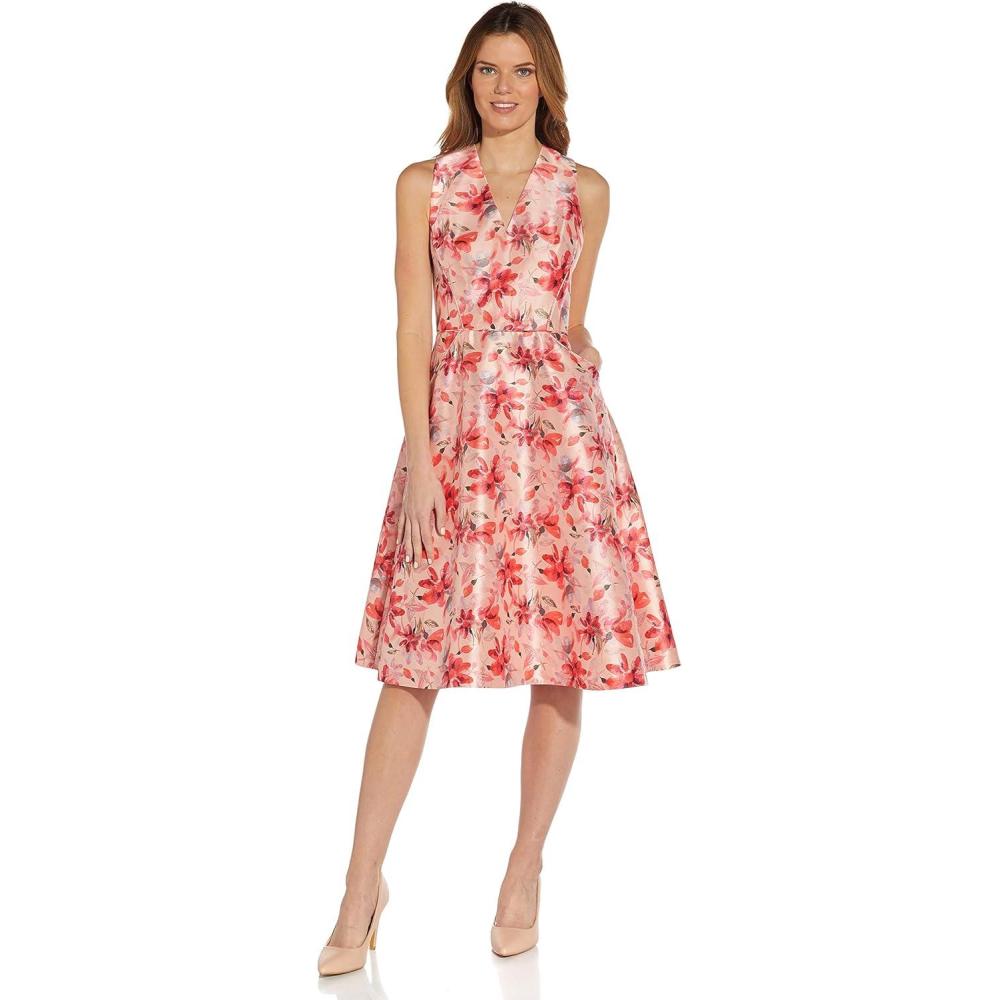 imageAdrianna Papell Womens Printed Faille Fit and FlareBlush Multi