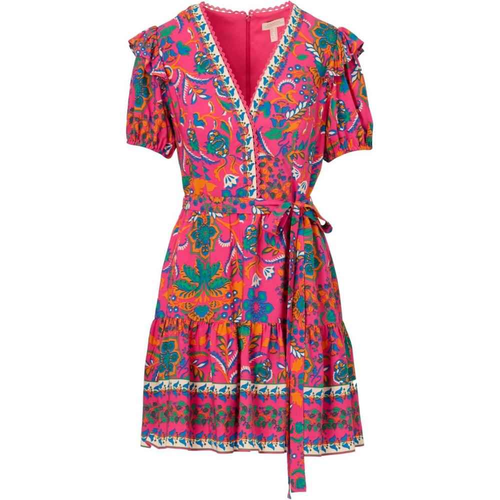 imageAdrianna Papell Womens Printed Short Flounce DressHot PinkMulti