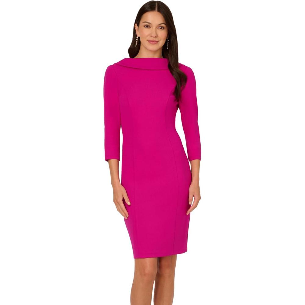 imageAdrianna Papell Womens Rolled Neck Crepe Midi DressPink Flambe