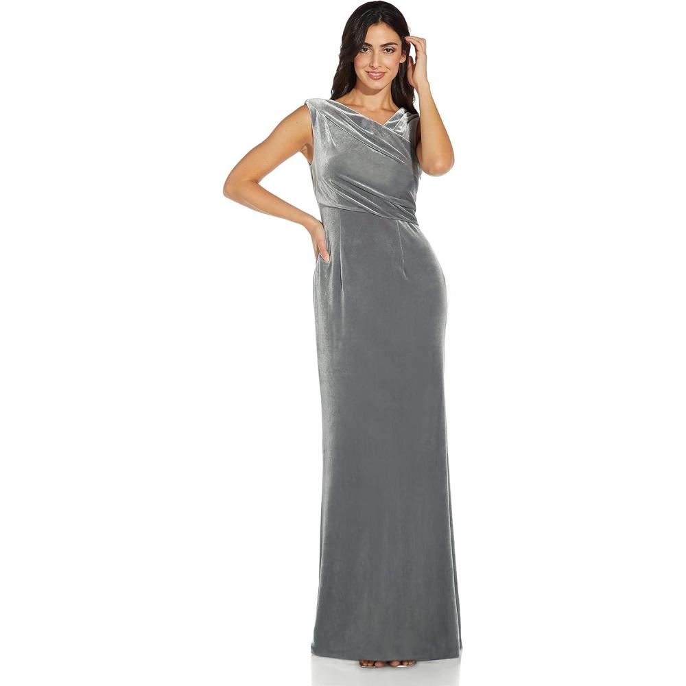 imageAdrianna Papell Womens Velvet Mermaid GownSilver