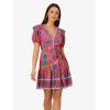imageAdrianna Papell Womens Printed Short Flounce DressHot PinkMulti
