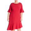 imageAdrianna Papell Womens Knit Crepe Ruffle MIDI DressWarm Cherry