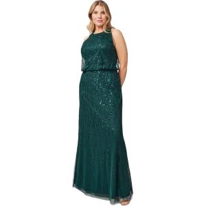 imageAdrianna Papell Womens Beaded Halter GownDusty Emerald