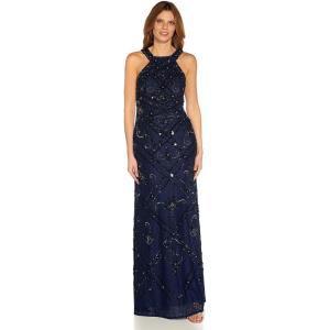 imageAdrianna Papell Womens Beaded Halter GownLight Navy