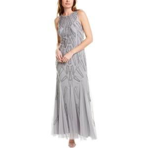 imageAdrianna Papell Womens Beaded Halter GownSilver Mist