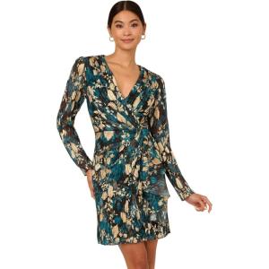 imageAdrianna Papell Womens Crinkle Foil Wrap DressTeal SapphireGold