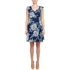 imageAdrianna Papell Womens Floral Chiffon Godet ShiftNavy Multi
