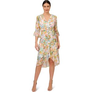 imageAdrianna Papell Womens Floral Chiffon Wrap DressIvory Multi