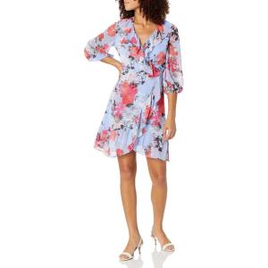 imageAdrianna Papell Womens Floral Chiffon Wrap DressSky Blue Multi