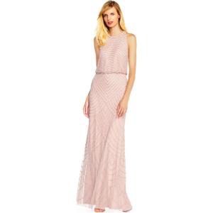 imageAdrianna Papell Womens Halter Blouson Beaded GownBlush