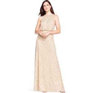 imageAdrianna Papell Womens Halter Blouson Beaded GownChampagne