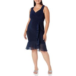 imageAdrianna Papell Womens Jersey and Chiffon Drape DressMidnight