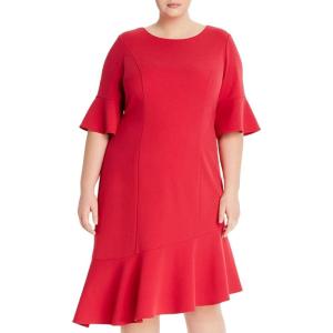 imageAdrianna Papell Womens Knit Crepe Ruffle MIDI DressWarm Cherry