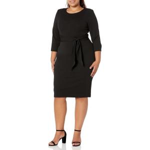 imageAdrianna Papell Womens Knit Crepe Tie Waist SheathDressBlack