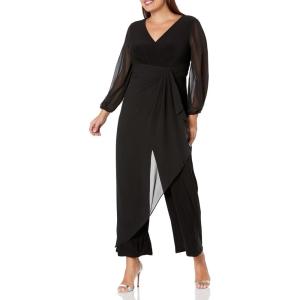 imageAdrianna Papell Womens Plus Jersey Chiffon Combo Jumpsuit Black 18