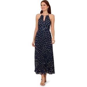 imageAdrianna Papell Womens Print Pleat Ankle DressNavyIvory