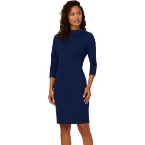 imageAdrianna Papell Womens Rolled Neck Crepe Midi DressNavy Sateen