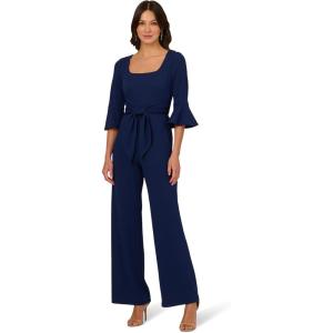imageAdrianna Papell womens Knit Crepe Tie Front JumpsuitNavy Sateen