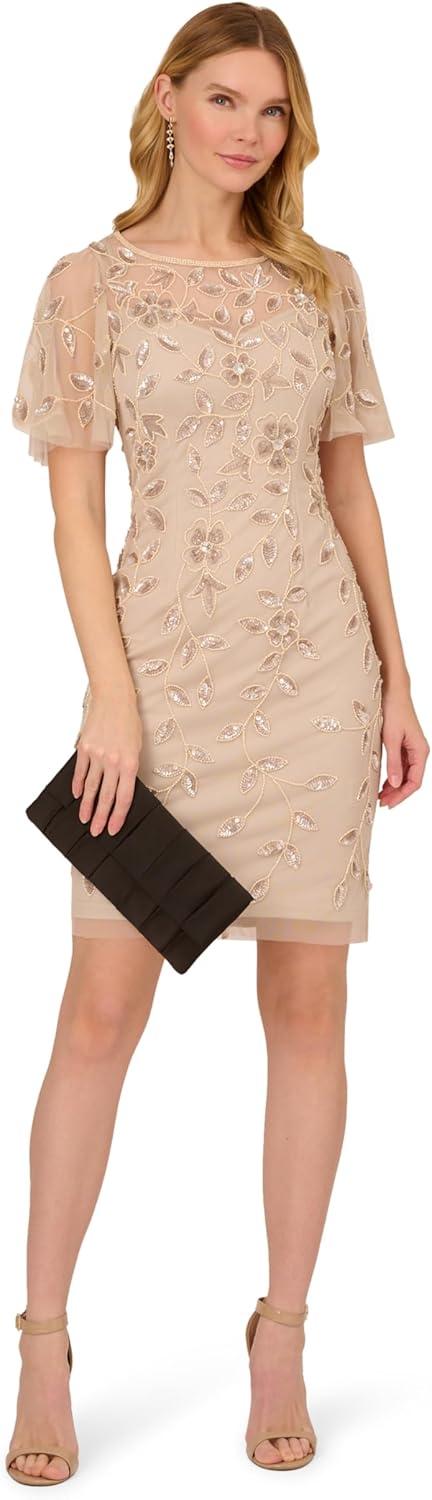 imageAdrianna Papell Womens Beaded Cocktail Dress Latte 8