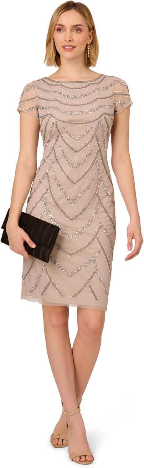 imageAdrianna Papell Womens Beaded Cocktail Dress Marble