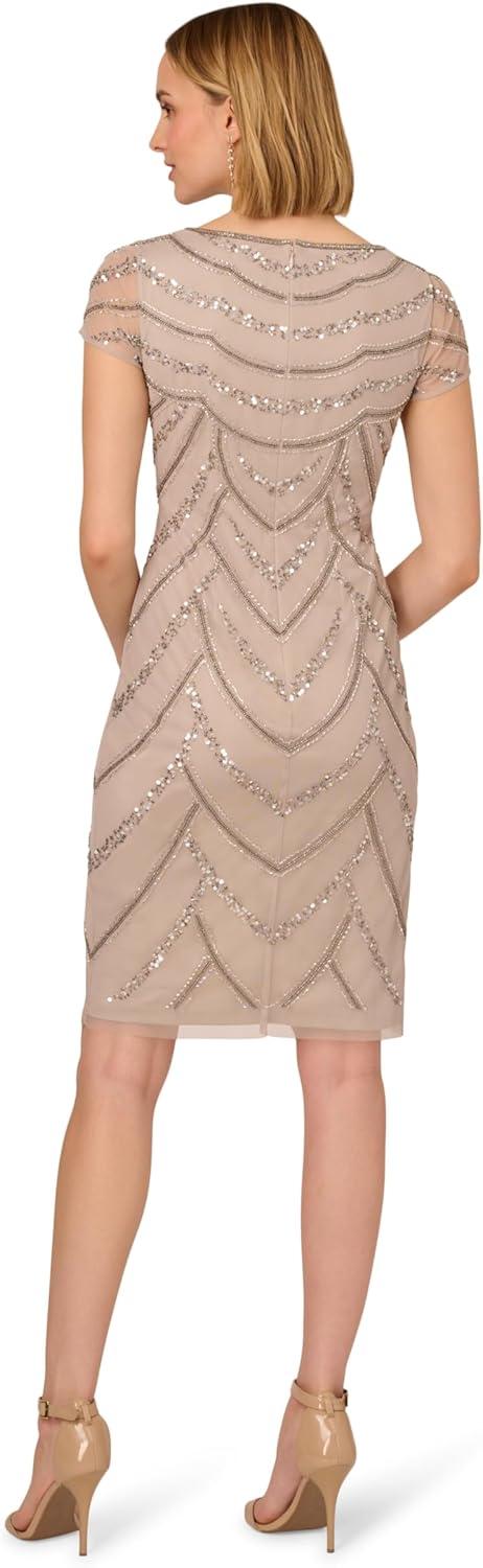 imageAdrianna Papell Womens Beaded Cocktail Dress Marble