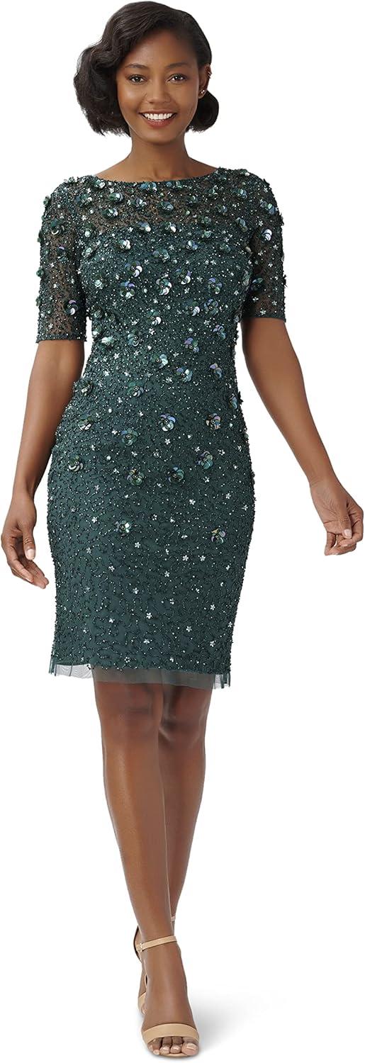 imageAdrianna Papell Womens Beaded Cocktail DressDusty Emerald
