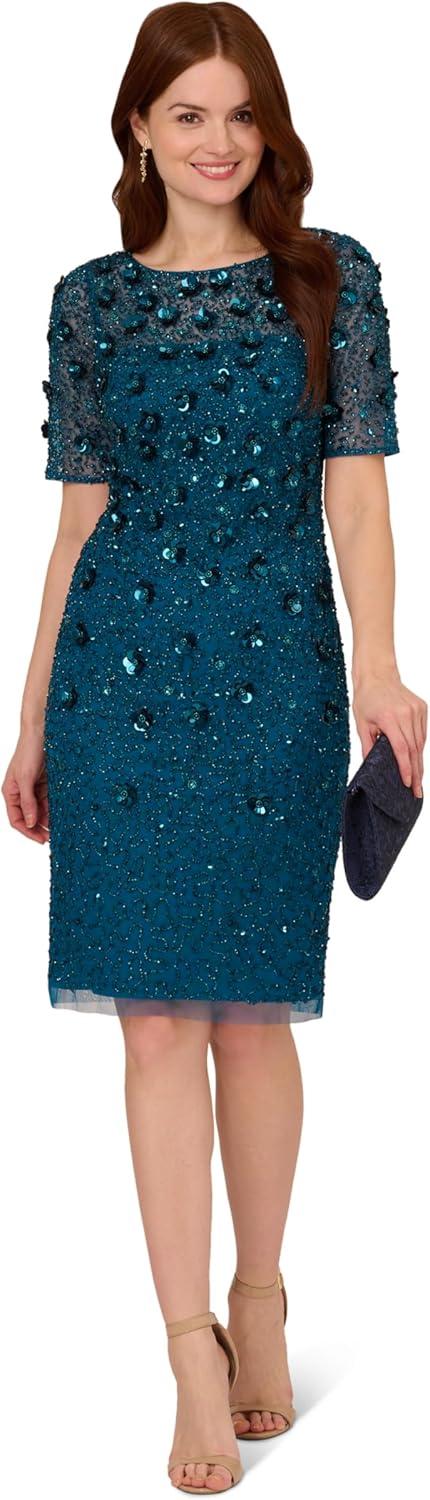 imageAdrianna Papell Womens Beaded Cocktail DressTeal Sapphire