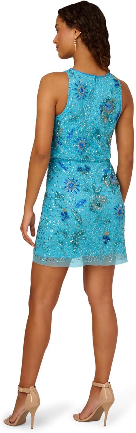 imageAdrianna Papell Womens Beaded Halter Mini DressBelize Blue