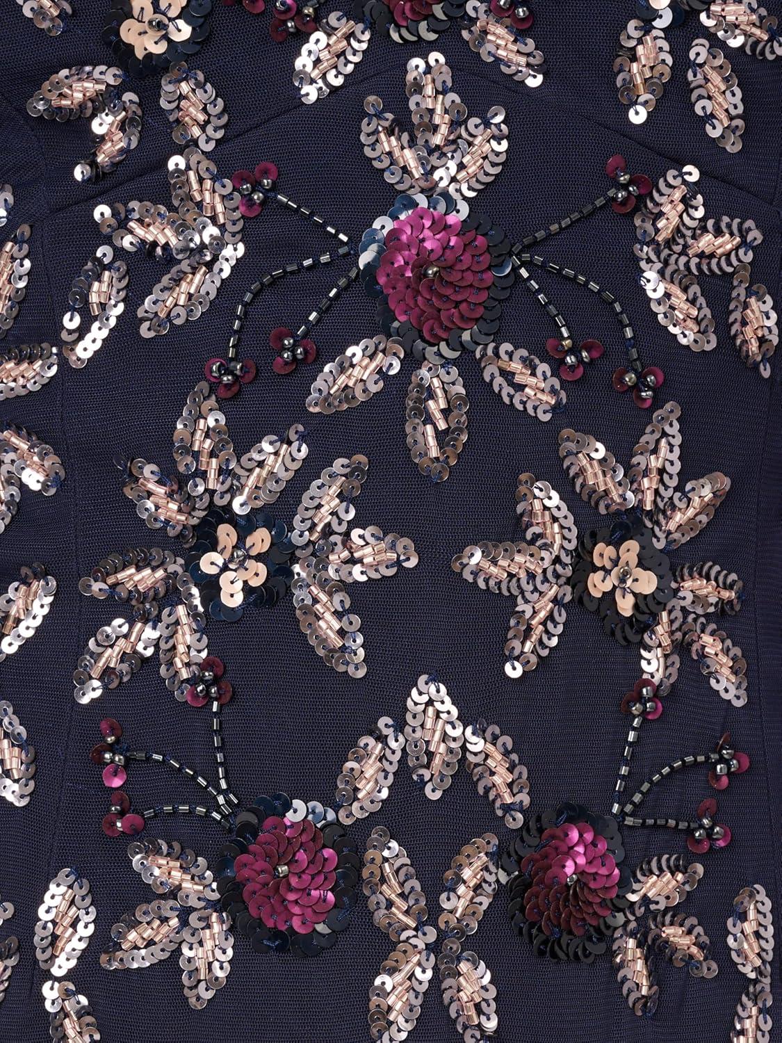 imageAdrianna Papell Womens Beaded Mesh Midi DressLight Navy