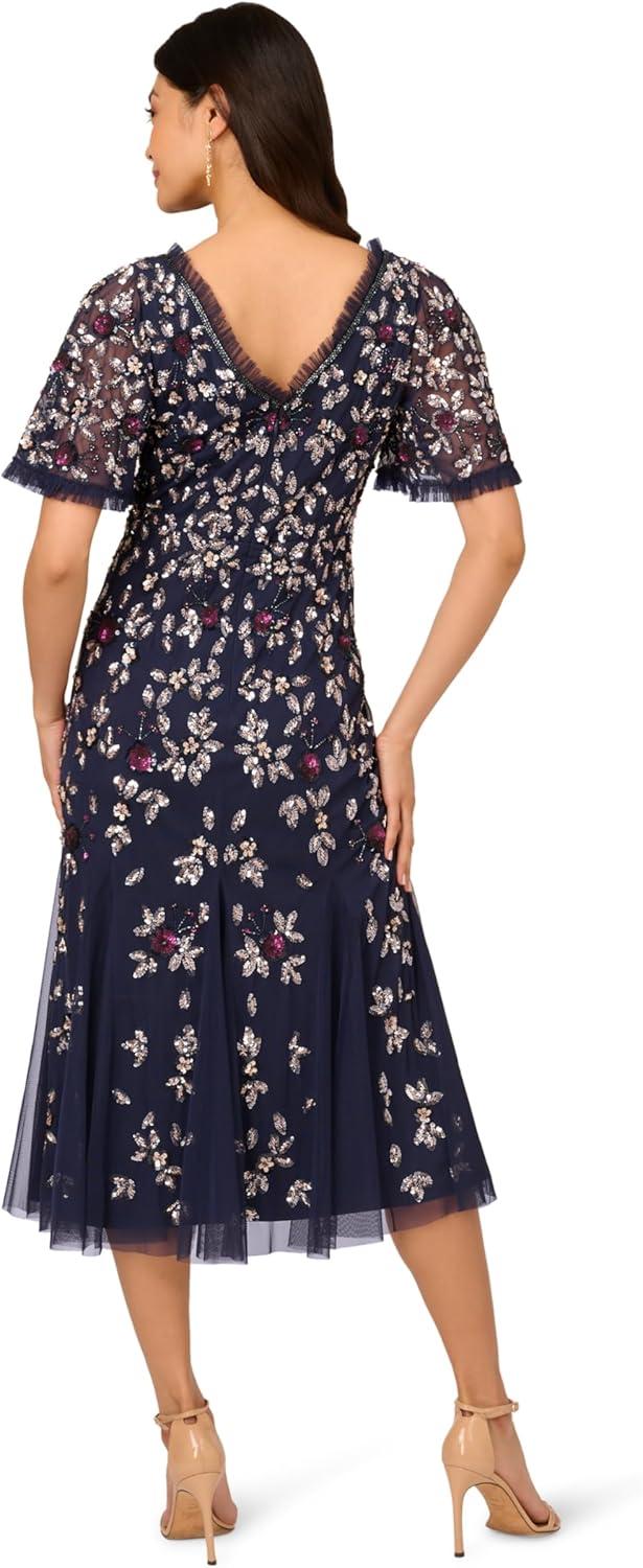 imageAdrianna Papell Womens Beaded Mesh Midi DressLight Navy