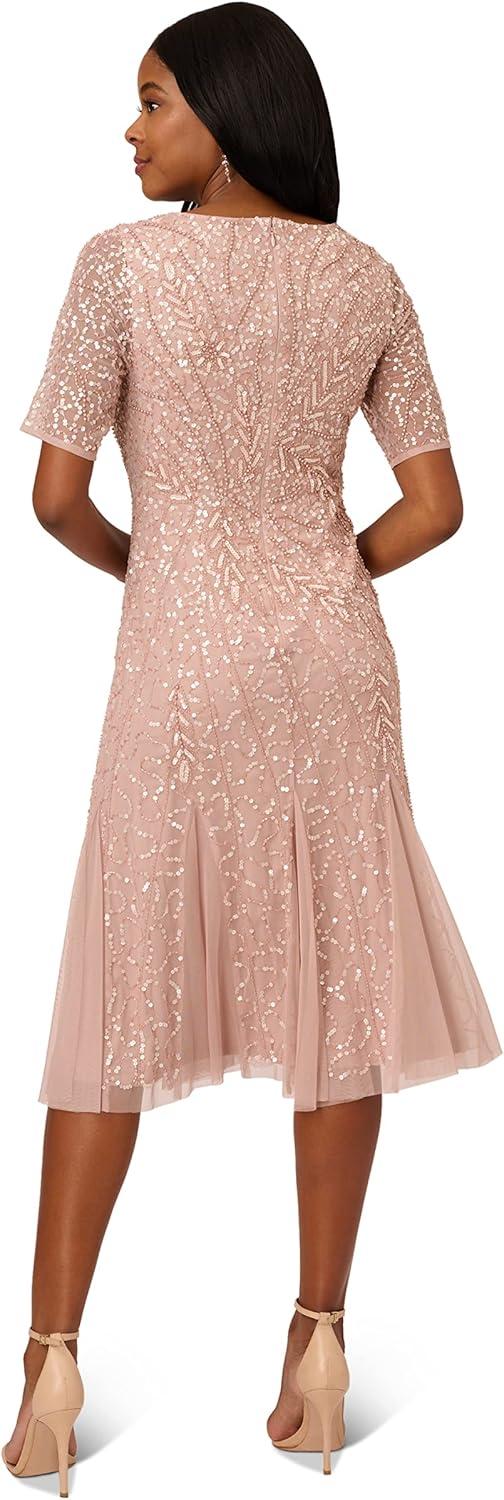imageAdrianna Papell Womens Beaded Midi Dress with GodetsSteel Rose