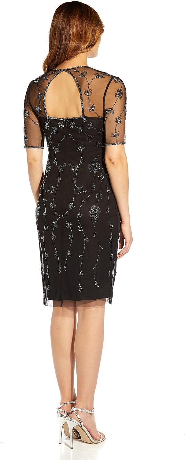 imageAdrianna Papell Womens Beaded Short DressBlackGunmetal