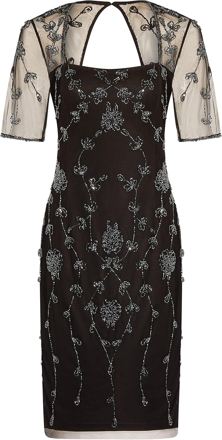 imageAdrianna Papell Womens Beaded Short DressBlackGunmetal