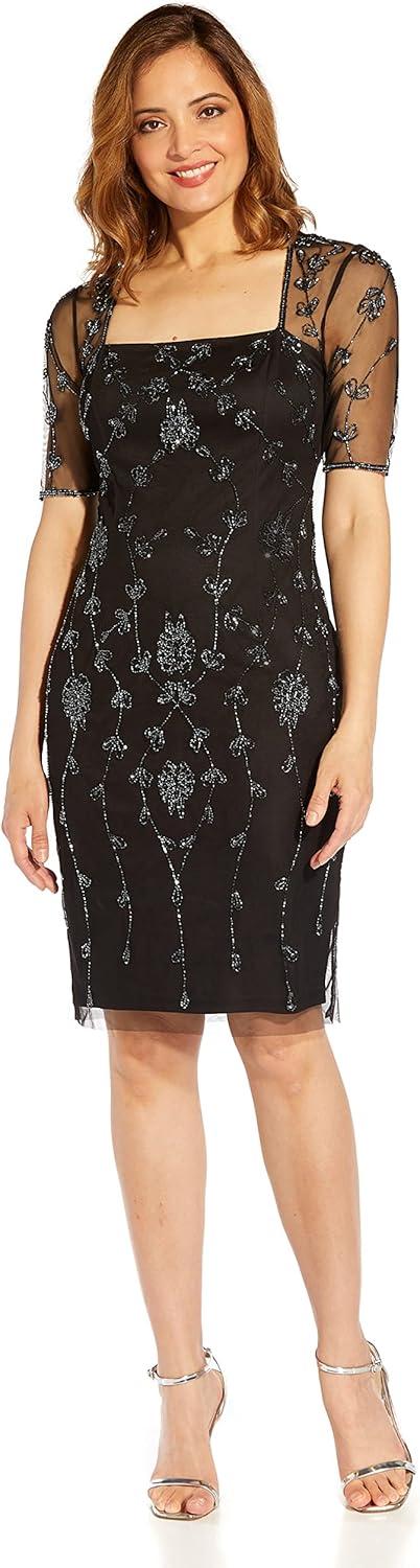 imageAdrianna Papell Womens Beaded Short DressBlackGunmetal
