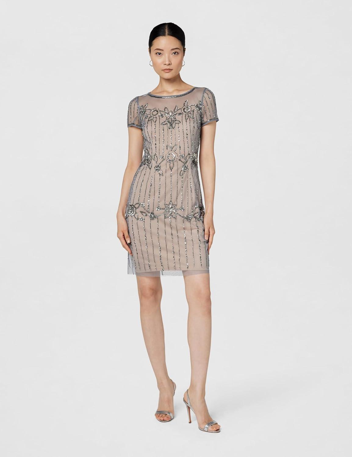 imageAdrianna Papell Womens Beaded Short DressSterlingNude