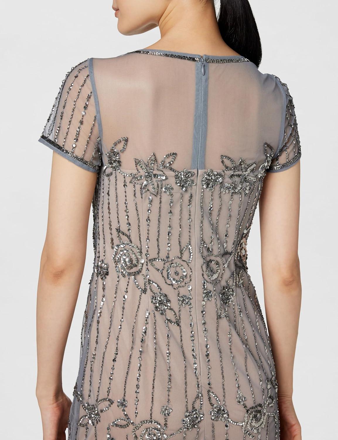 imageAdrianna Papell Womens Beaded Short DressSterlingNude