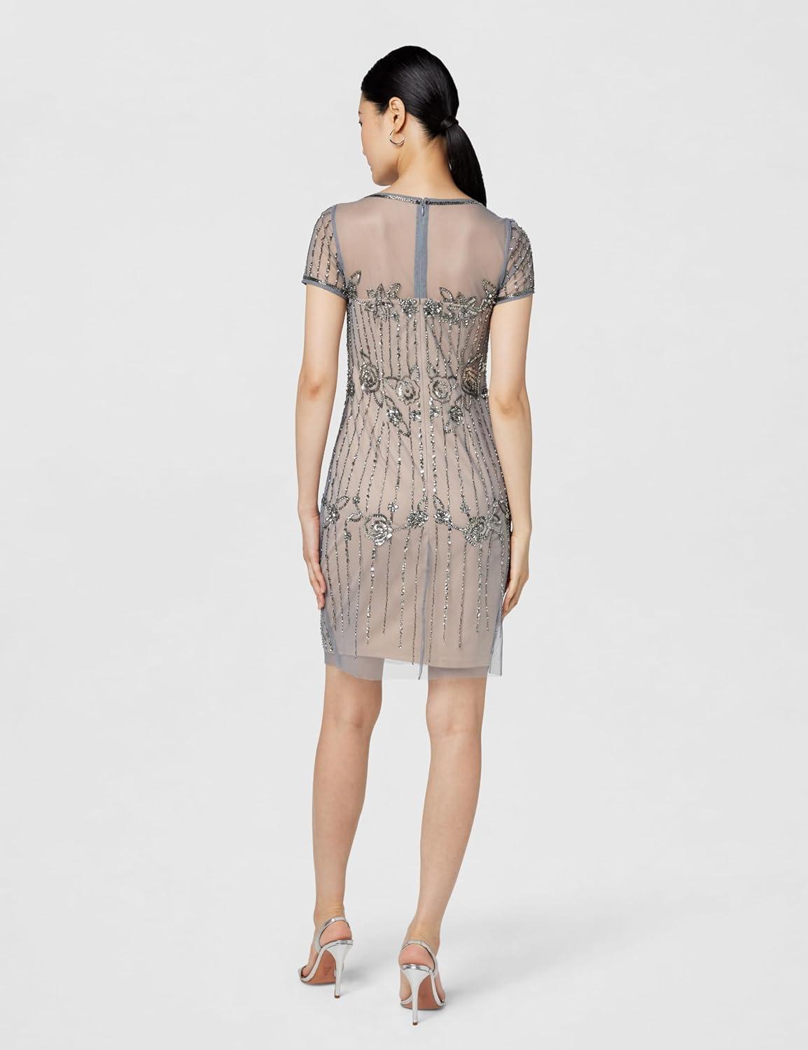 imageAdrianna Papell Womens Beaded Short DressSterlingNude