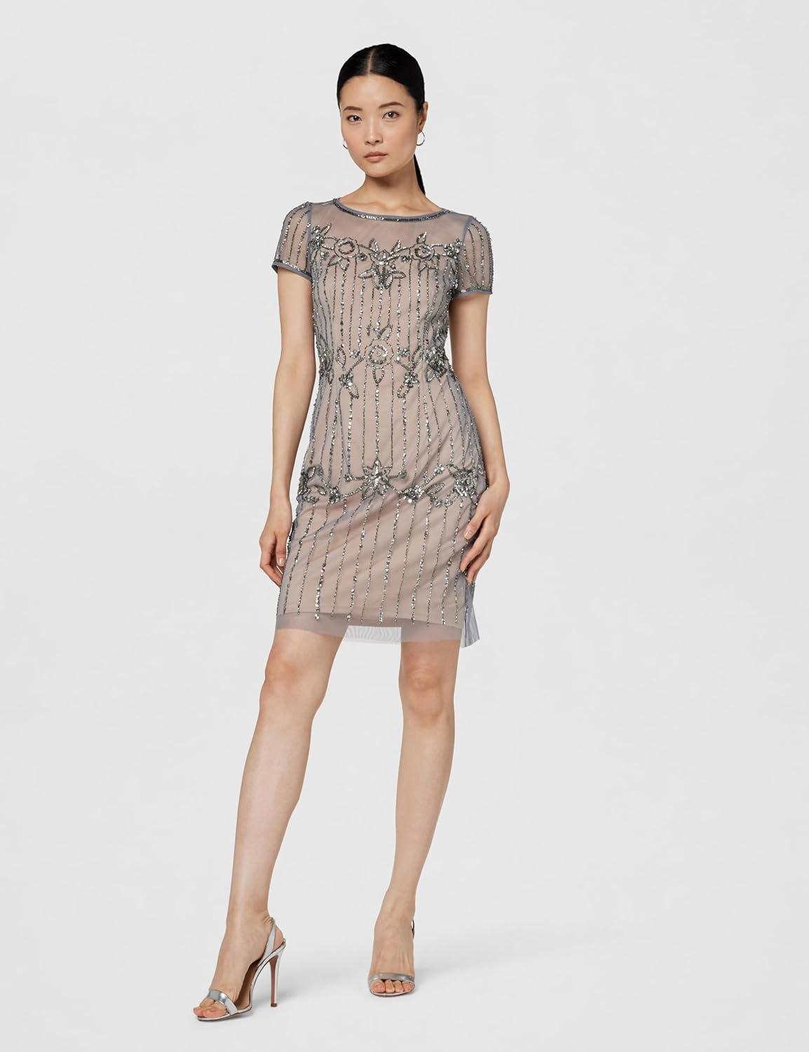 imageAdrianna Papell Womens Beaded Short DressSterlingNude