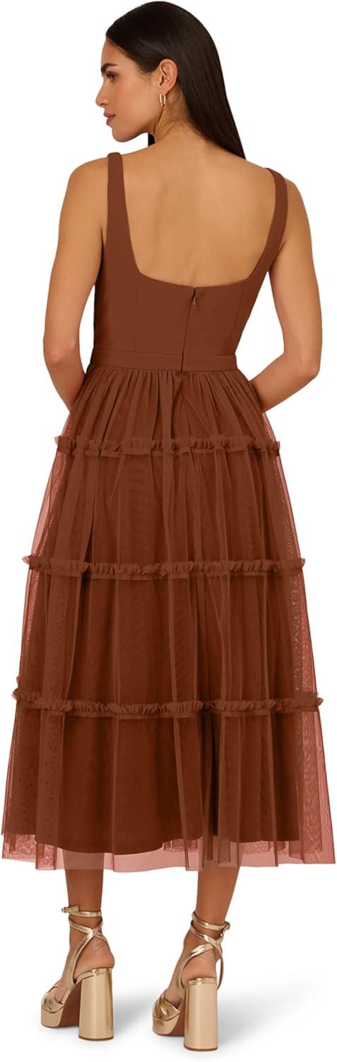 imageAdrianna Papell Womens Knit and Mesh Midi DressTimber