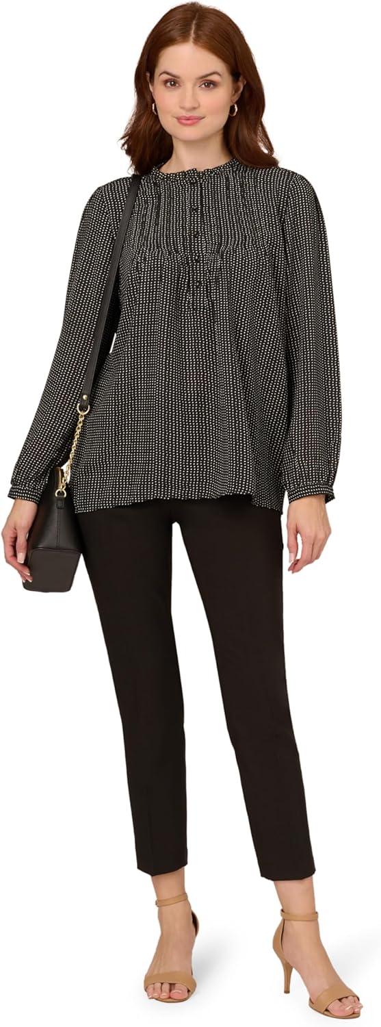 imageAdrianna Papell Womens Pintuck Button Down BlouseBlack Seed Dot