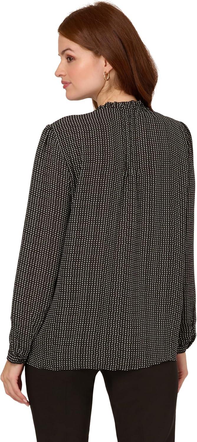 imageAdrianna Papell Womens Pintuck Button Down BlouseBlack Seed Dot
