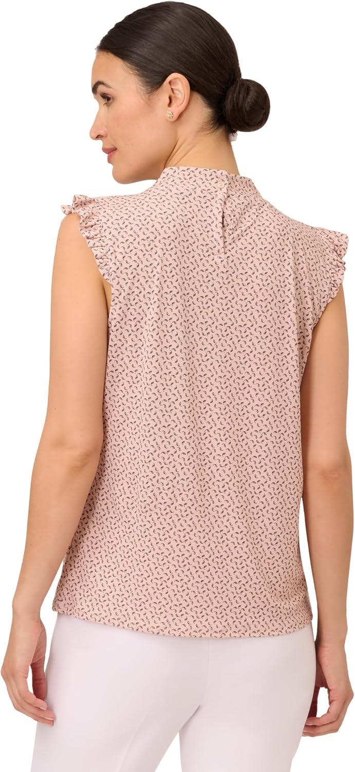 imageAdrianna Papell Womens Ruffle Mock Neck TankChampagne Blowing Leaf
