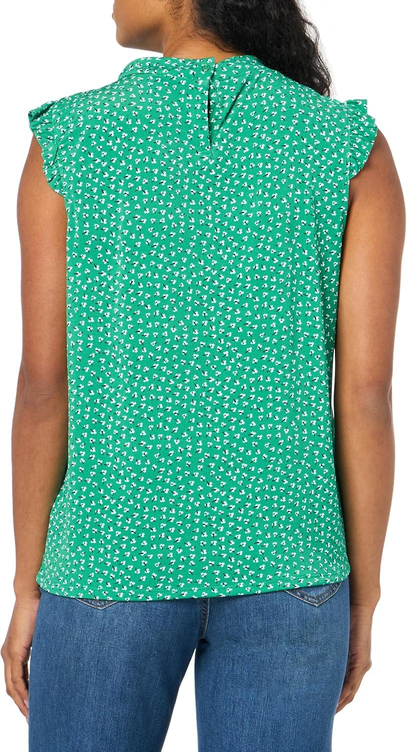 imageAdrianna Papell Womens Ruffle Mock Neck TankEmerald Sweet Ditsy