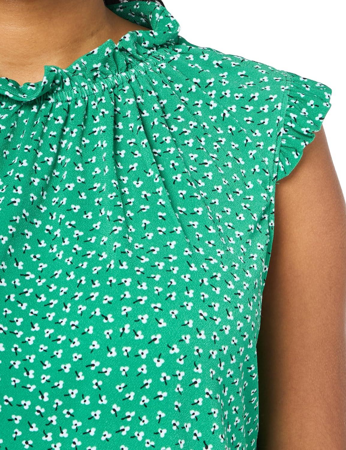 imageAdrianna Papell Womens Ruffle Mock Neck TankEmerald Sweet Ditsy