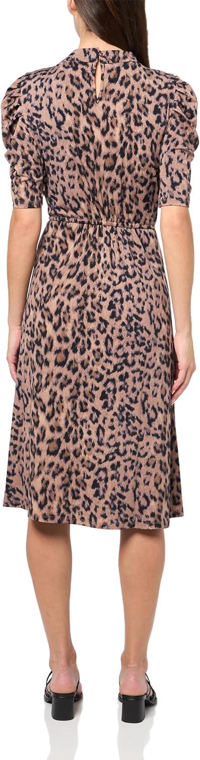 imageAdrianna Papell Womens Ruffle Neck Short Sleeve DressRealistic Cheetah
