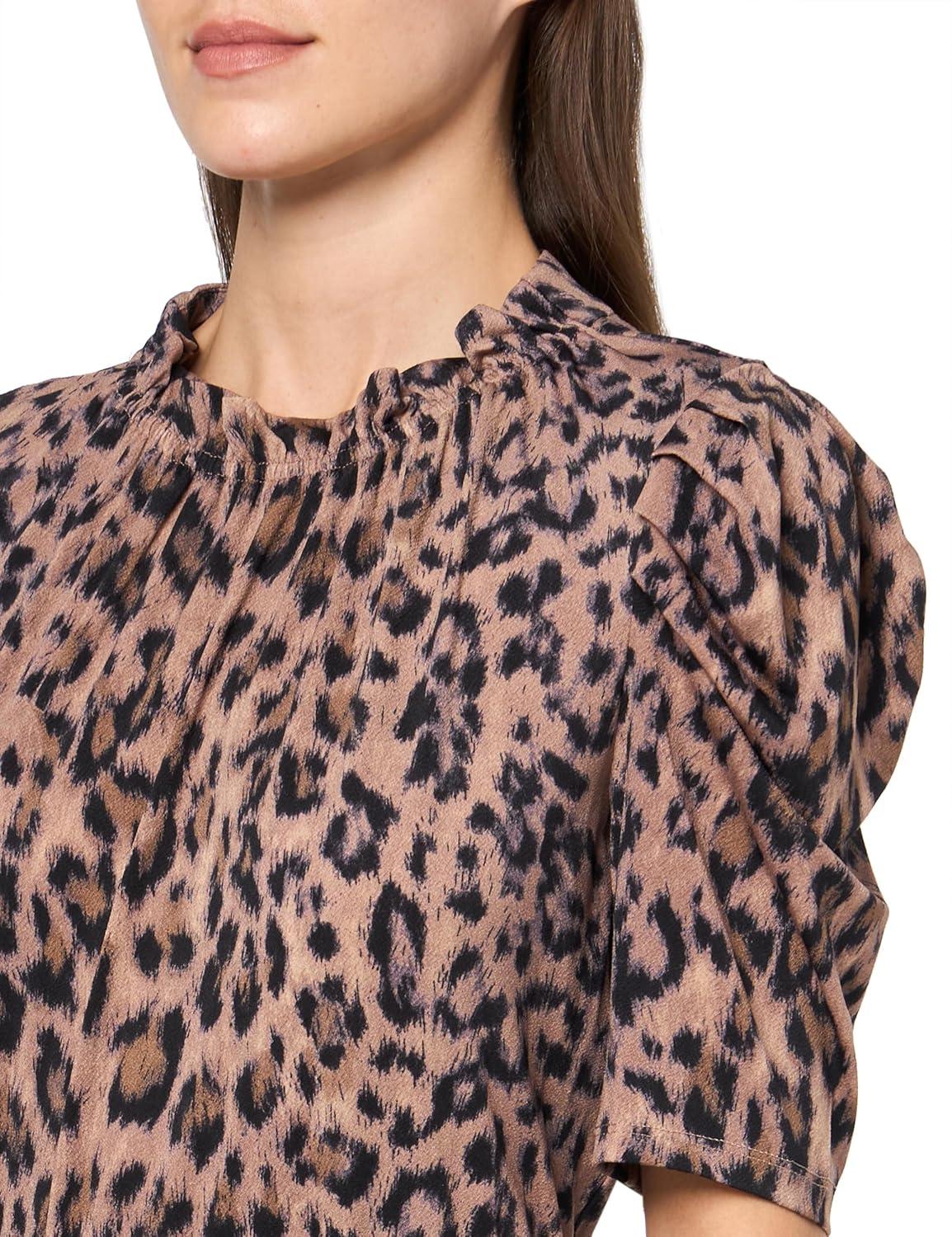 imageAdrianna Papell Womens Ruffle Neck Short Sleeve DressRealistic Cheetah