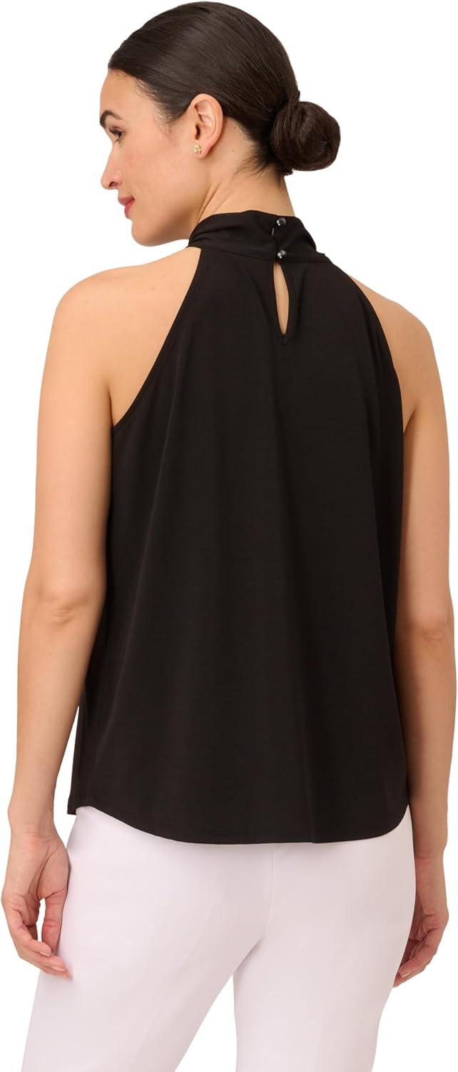 imageAdrianna Papell Womens Solid Knit Halter Twist Neck TopBlack