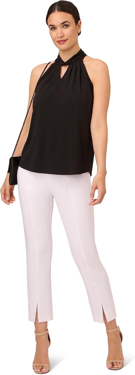 imageAdrianna Papell Womens Solid Knit Halter Twist Neck TopBlack