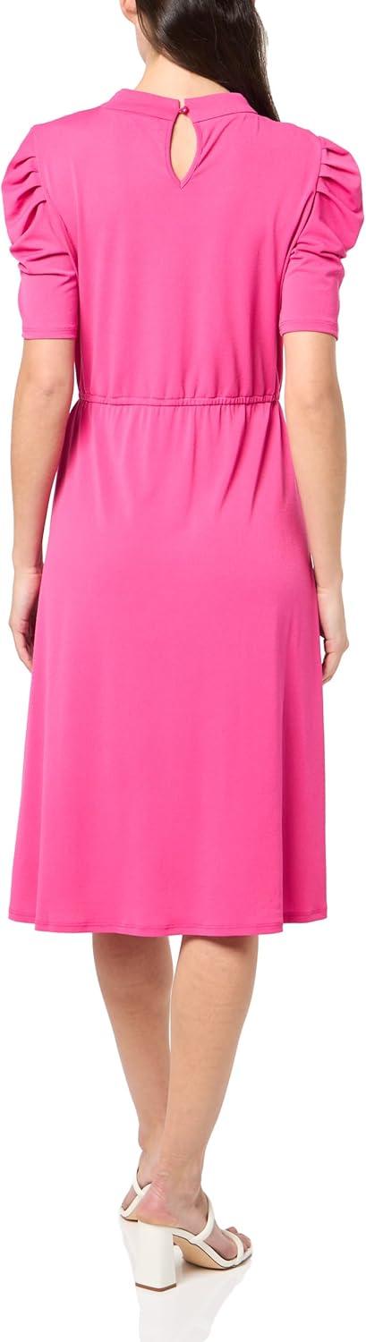 imageAdrianna Papell Womens Solid Knit Ruffle Neck Pleated Sleeve Midi DressAzalea Pink