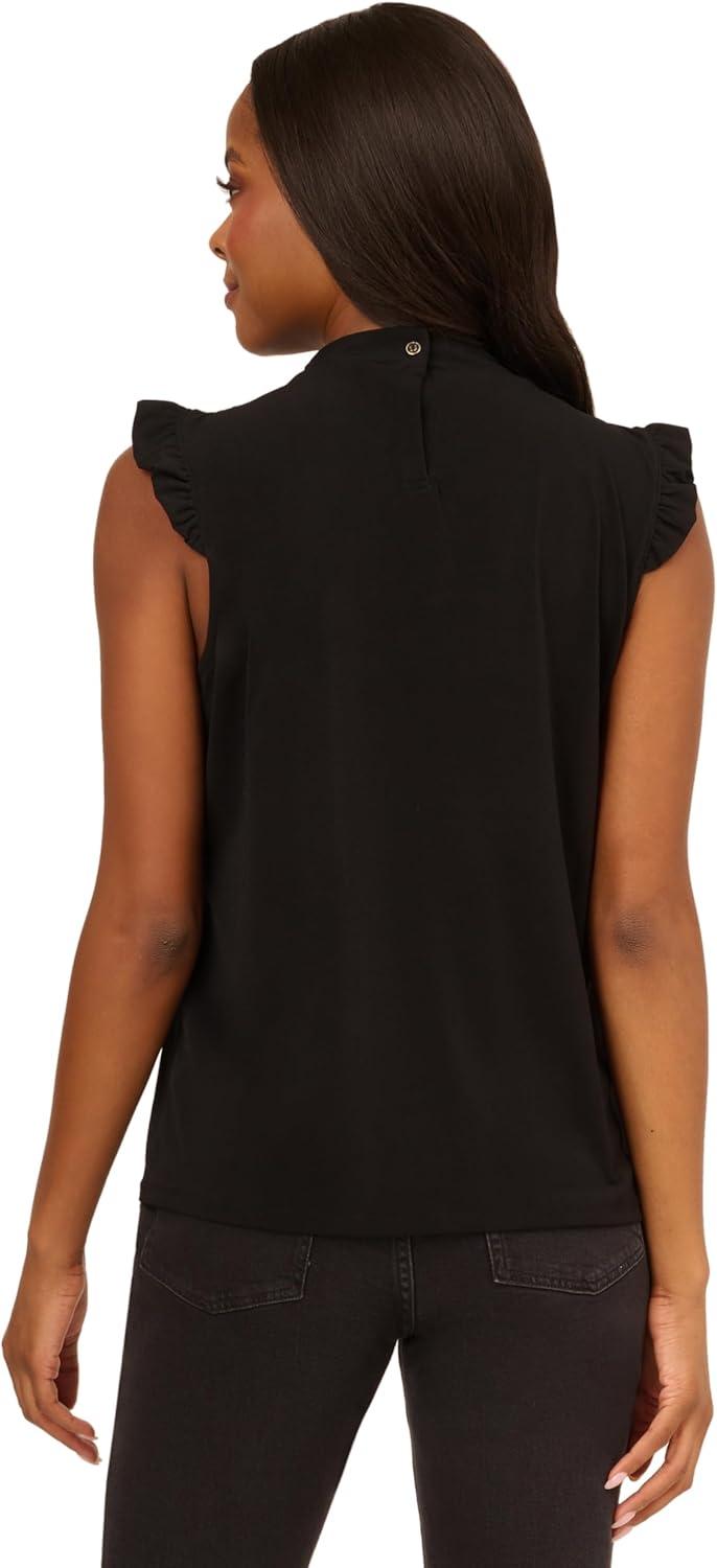imageAdrianna Papell Womens Solid Ruffle Neck TankBlack